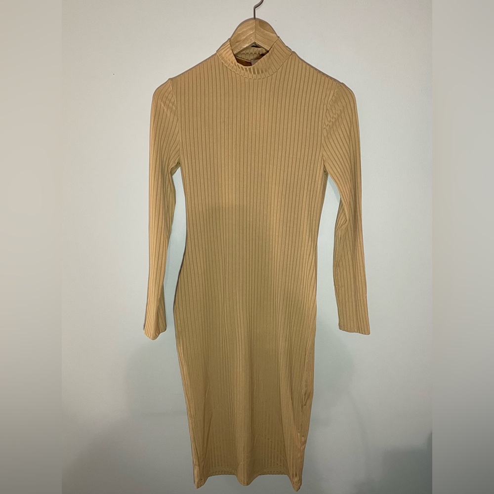 NWT Flounce London Basic Ribbed Long Sleeve Dress - Camel